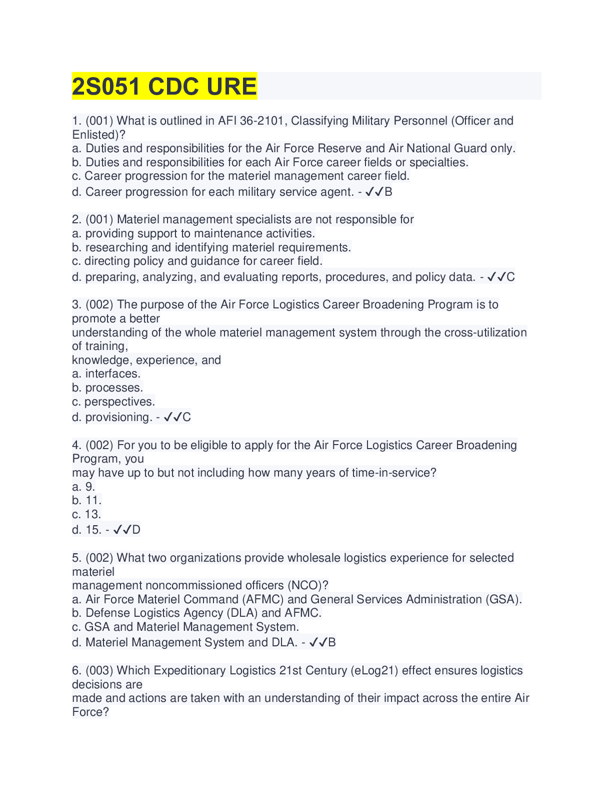 Preview image for 2S051 CDC URE(QUESTIONS&ANSWERS)